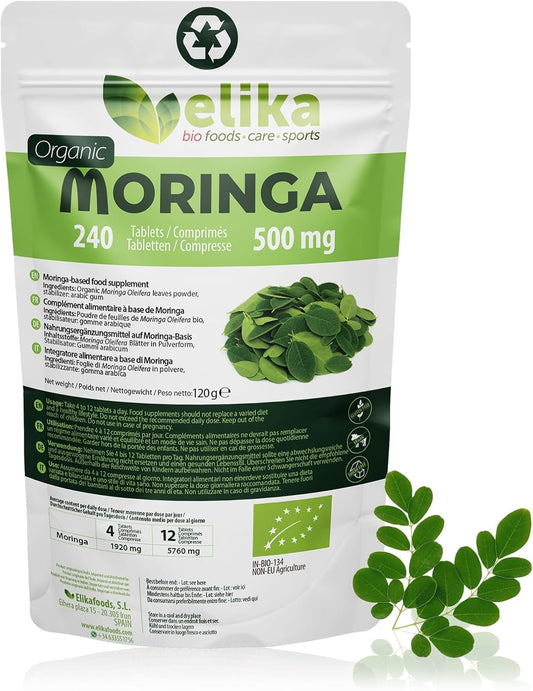 Moringa Oleifera ® BIO. 240 Comprimés 500 Mg. Super Aliment Naturel: Vitamines, Protéines, Minéraux, Antioxydants. Energisant Naturel. Végétalien, Sans Gluten Et Sans Additifs.