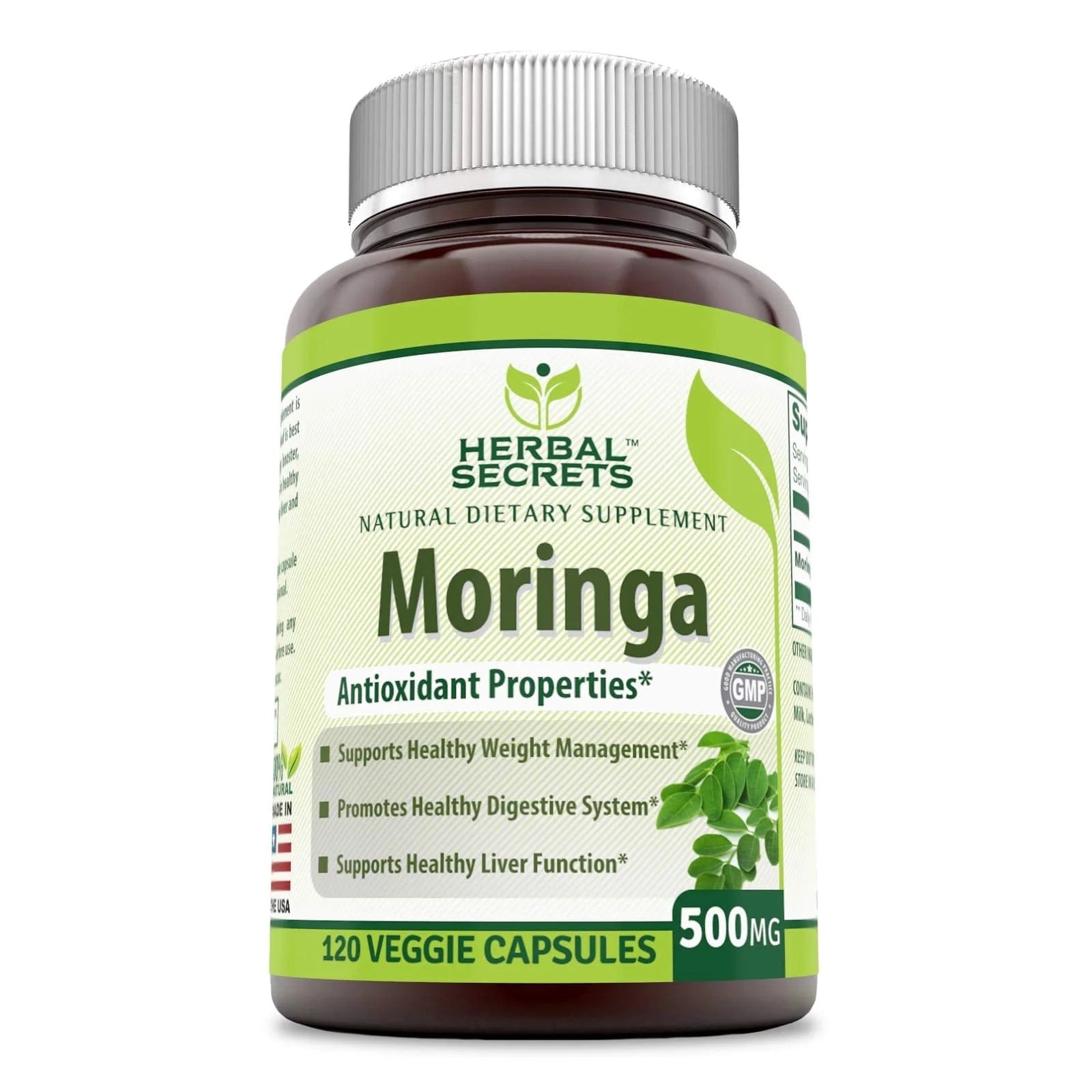 Moringa 500 Mg per Serving 120 Veggie Capsules Supplement | Non-Gmo | Gluten Free | Made in USA | Suitable for Vegetarian