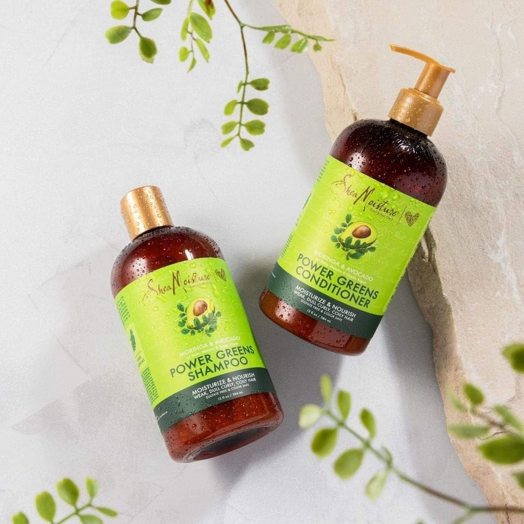 Sheamoisture Power Greens Curly Hair Moringa and Avocado Shampoo, Conditioner and Reconstructor Dry Hair Moringa Avocado to Moisturize